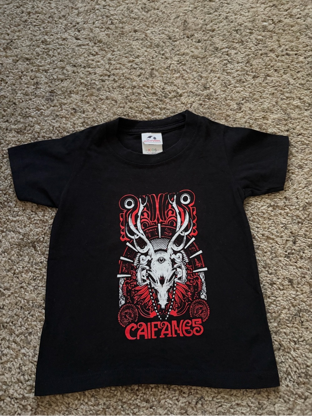 Black Graphic Tee with White and Red Skull Design